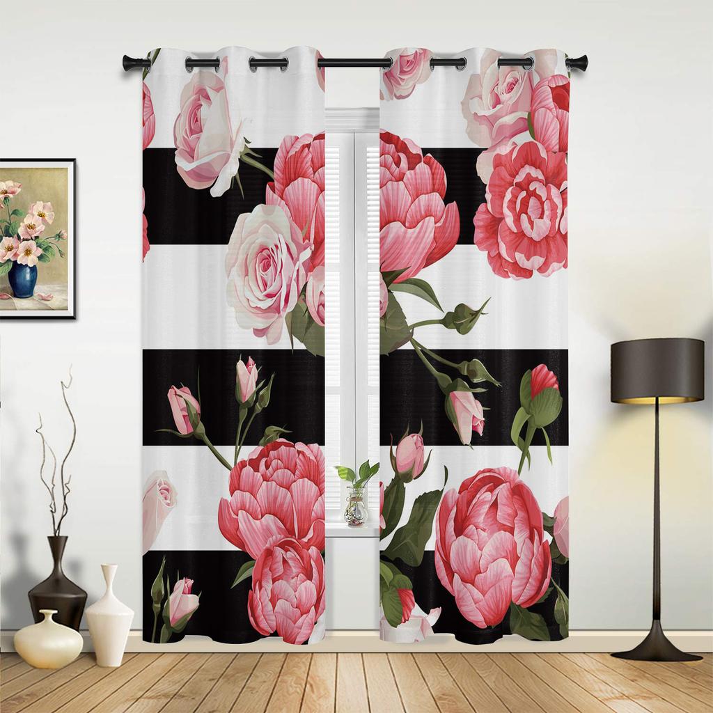 Pink Flowers Orchid Branches Curtains for Bedroom Living Room Drapes Kitchen Children's Room Window Curtain Modern Home Decor
