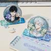 Beautiful Water Ripple Acrylic Japanese Goods Holder Anime Character Souvenir Round Metal Badge Quicksand Board Display Stand