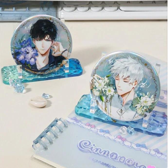 Beautiful Water Ripple Acrylic Japanese Goods Holder Anime Character Souvenir Round Metal Badge Quicksand Board Display Stand