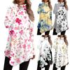 Casual Fashion Print Shirt Tops High Neck Irregular Hem Long Sleeve Pullover Tops