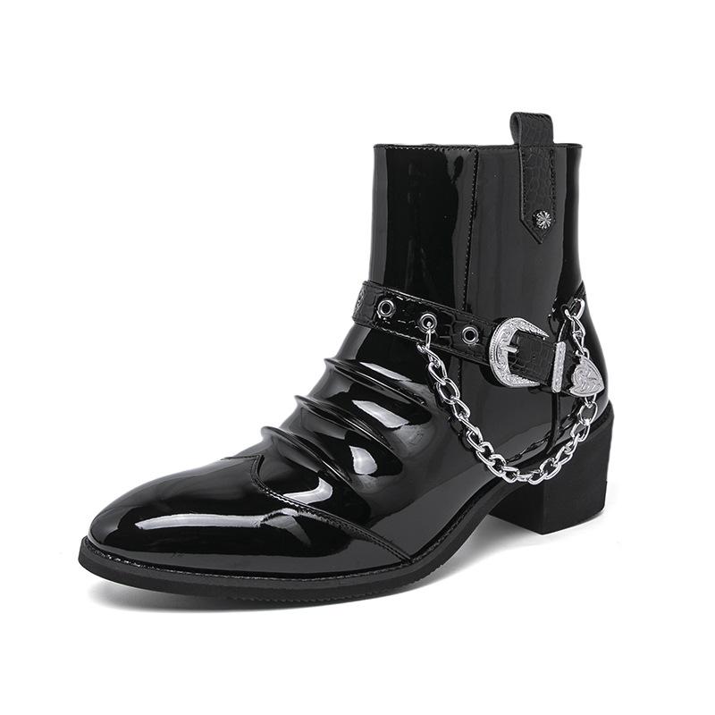 Челси ботинки мужские осенне-зимние высокие из блестящей кожи с острым носком в британском стиле мужские ботинки на молнии модные увеличивающие рост кожаные туфли