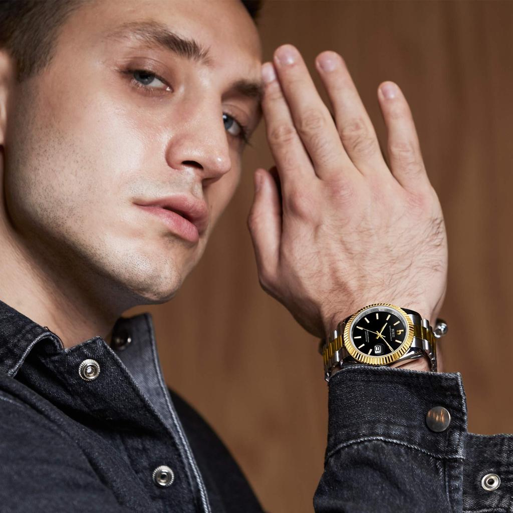 Часы модные простые золотые серебряные черные водонепроницаемые кварцевые часы мужские часы для подарка на день рождения [BUREI] мужские