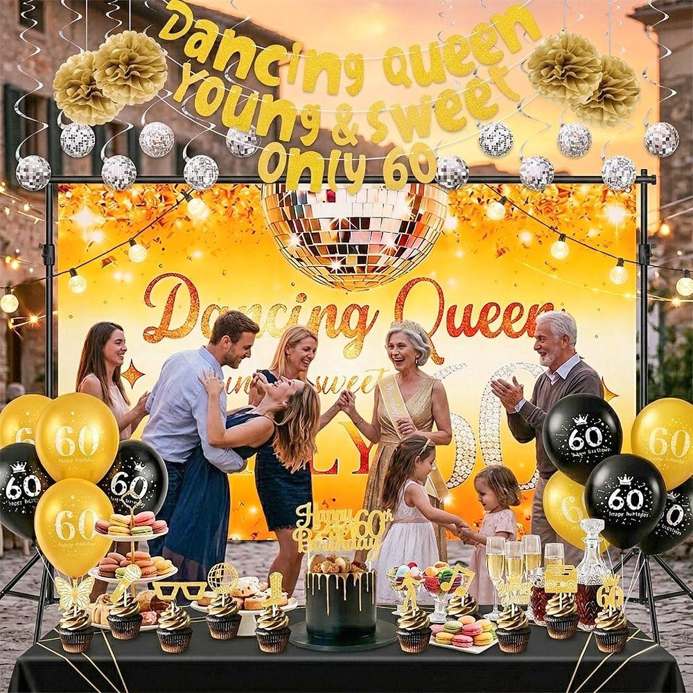 60 Years Old Dancing Queen Birthday Year 1966 Birthday Backdrop for Family