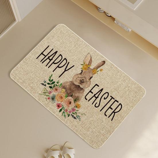 Декоративный напольный коврик с изображением пасхального кролика, влагостойкий нескользящий моющийся приветственный коврик для передней двери