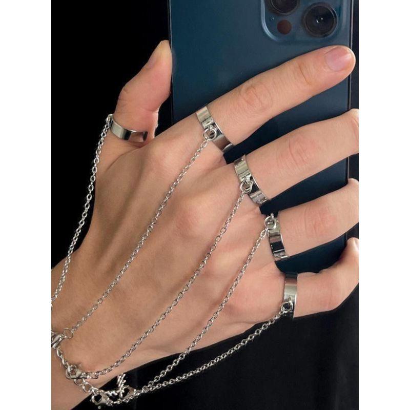 European and American Fashion Cool Punk Creative Finger One-Piece Bracelet Ring Detachable Trendy Cool Niche Style Hand Jewelry