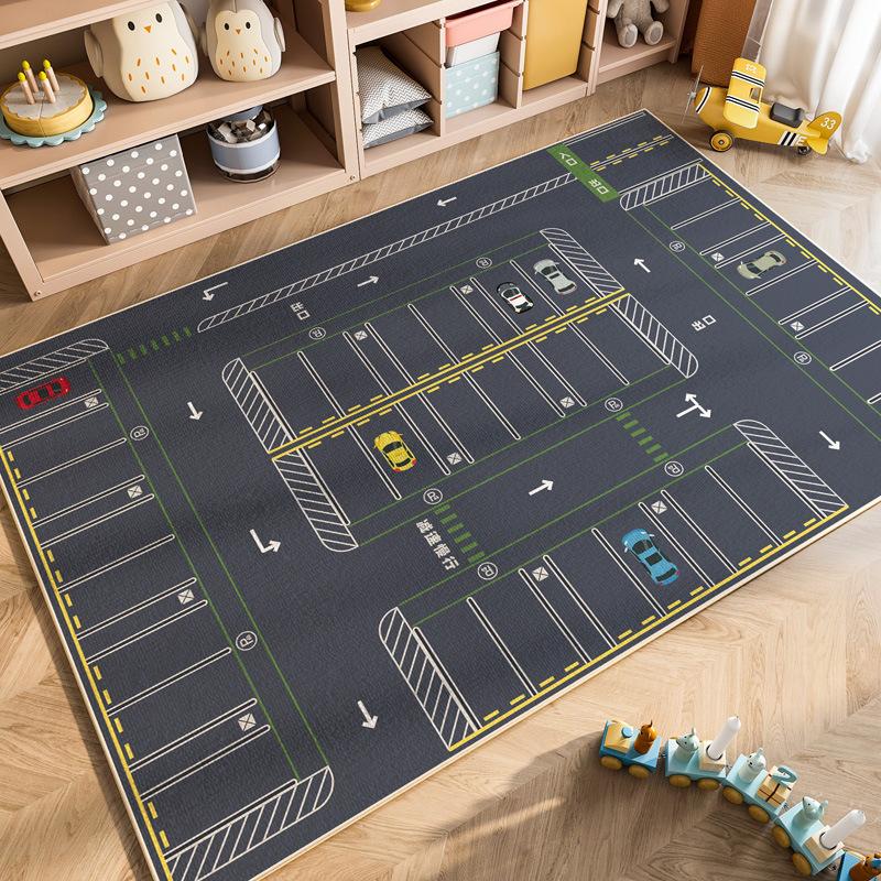 Cartoon Car Traffic Crystal Pile Carpet Children's Room Climbing Mat Home Non-Slip and Dirt Resistant Living Room Mat