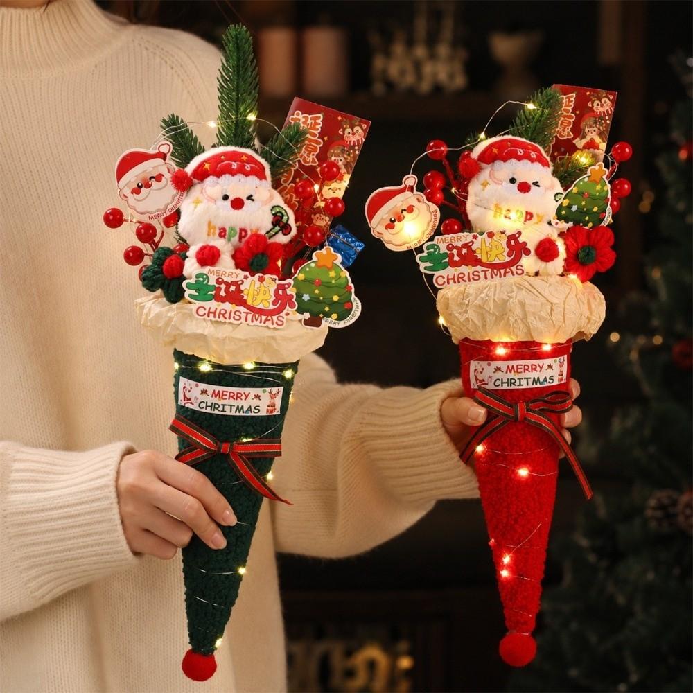 Cone Shaped Christmas Bouquet Plush Fabric Snowman Bouquet Christmas Figure Bouquet Holiday Gift