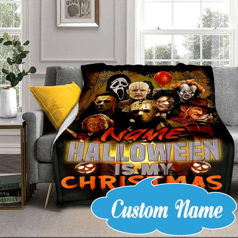Custom Name Halloween Horror Christmas Blanket bed sofa Blanket Flannel Blanket for Camping, Hiking, Picnic Essentials,gift for Fan family