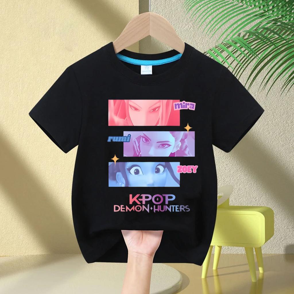 Kpop Охотники на демонов Детская одежда Футболка с коротким рукавом Милая футболка Kpop Охотники на демонов Футболка Харадзюку для мальчиков девочек