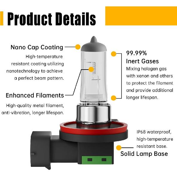 H11 Halogen Headlight Bulb,12V 55W Head Lamps,3800K,4000 Lumens,H4 Head Light Bulbs for Car,High and Low Beam,Fog Light Bulb,Pack of 2