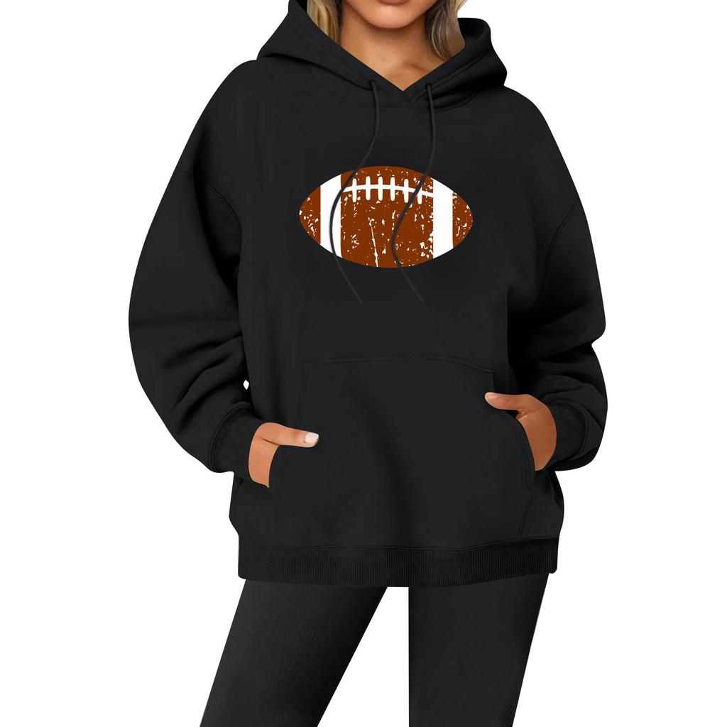 Women's Casual Fashion Solid Color Rugby Print Long Sleeve Hooded Sweatshirt Top