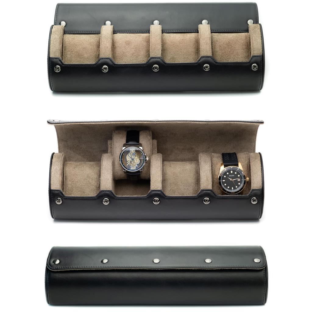 4 Slot Watch Travel Case for Men – PU Leather Watch Roll Case Storage for Travel - Watch Organizer for Men & Women