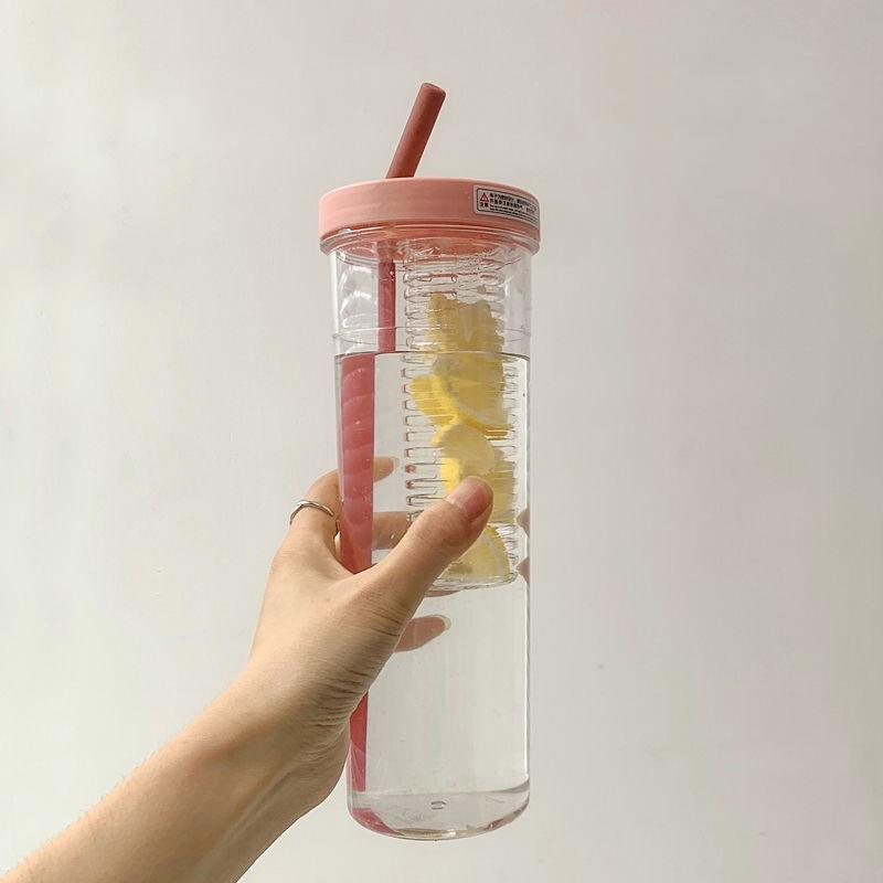 700ML Folding Straw Cup Transparent Large Capacity Water Bottles Portable Juice Cups Lemon Filter Cute Drinking Bottle for Girl
