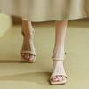 2024 New Leather Shoes Women Retro Square Toe Women Sandals High Heel Sandal Women Women's Sandals