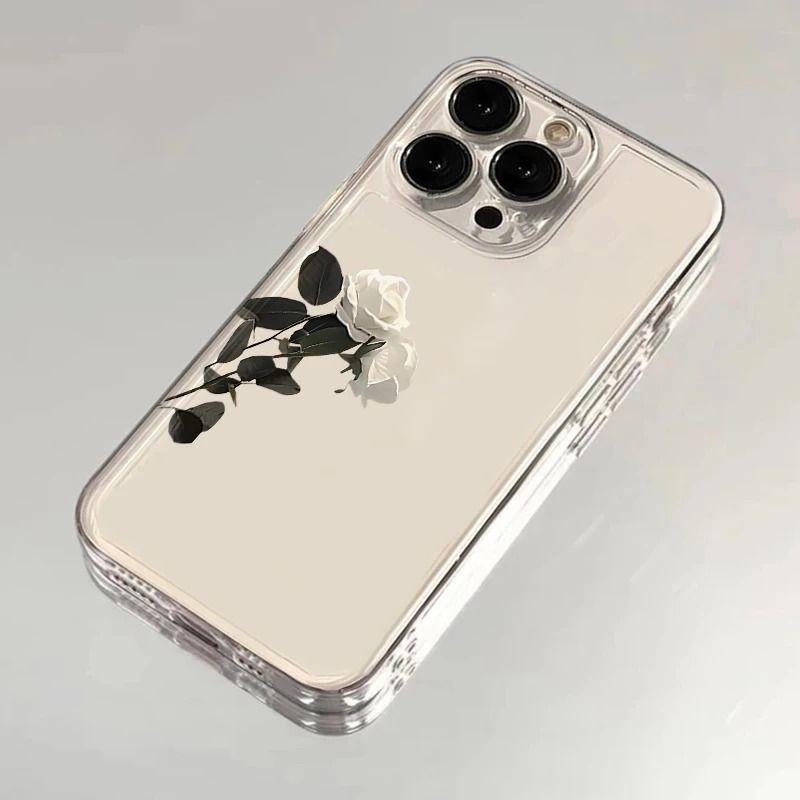 Новый простой чисто-белый чехол для мобильного телефона iPhone17Promax с изображением розы подходит для Apple 16promax space case 15.