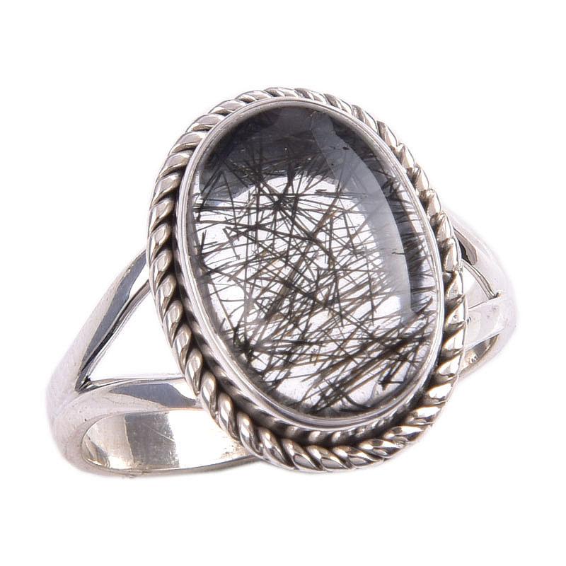 Natural Black Rutile Gemstone 925 Solid Sterling Silver Jewelry Ring S.7.5 C5L76