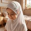 Stretch Little Girls Pull-On Hijab with Floral Ornament Head Cover  Children