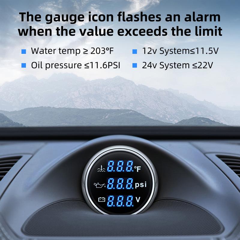 Digital 52mm 3 in 1 Water Temperature+Oil Pressure+Volt Gauge Sensors( Option) For Marine Boat Car Waterproof Gauge 12V24V