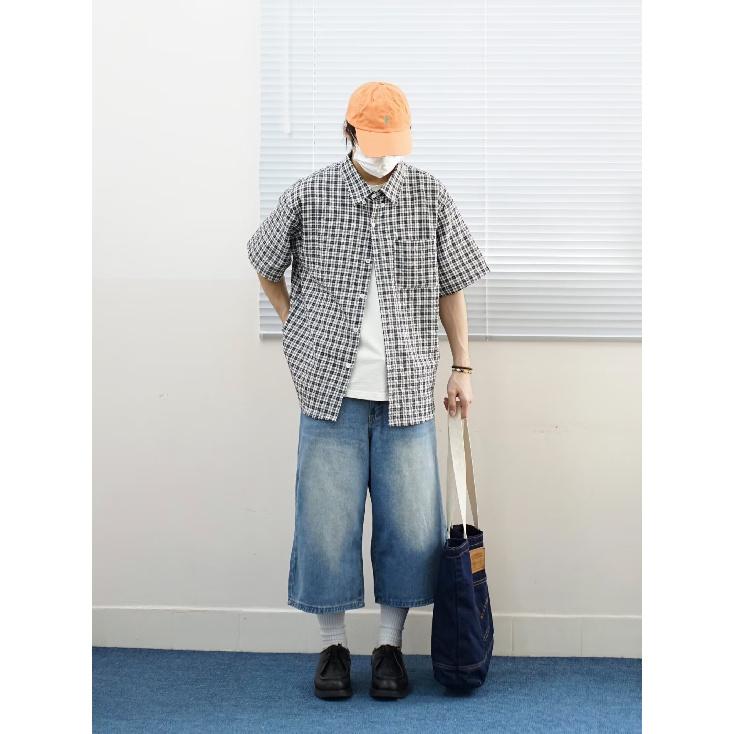 Рубашка с коротким рукавом мужская летняя японская ретро свободная повседневная рубашка с рукавом пять четвертей модная брендовая рубашка куртка