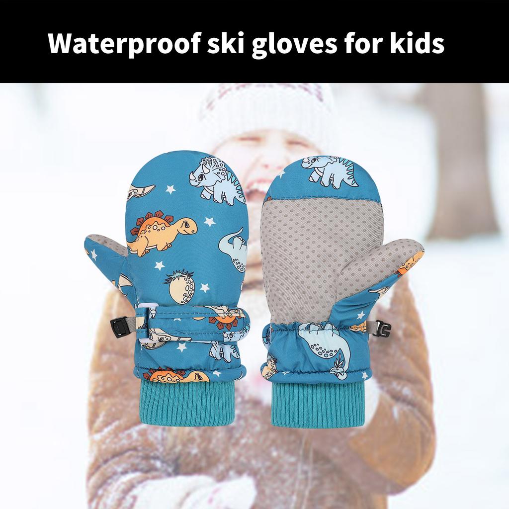 Варежки с защитой от брызг, детские перчатки, ветрозащитные детские зимние теплые перчатки для снега, утепленные термоперчатки с рисунком динозавра из мультфильма