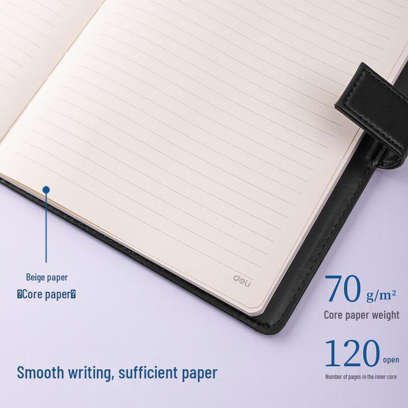 Deli 16K Business Leather Notebook with Snap Closure
