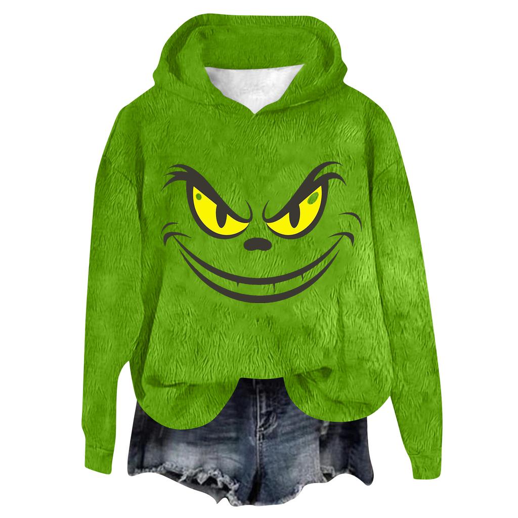 Women's Hooded Long Sleeve Christmas Printed Flannel Top Hooded Sweatshirt