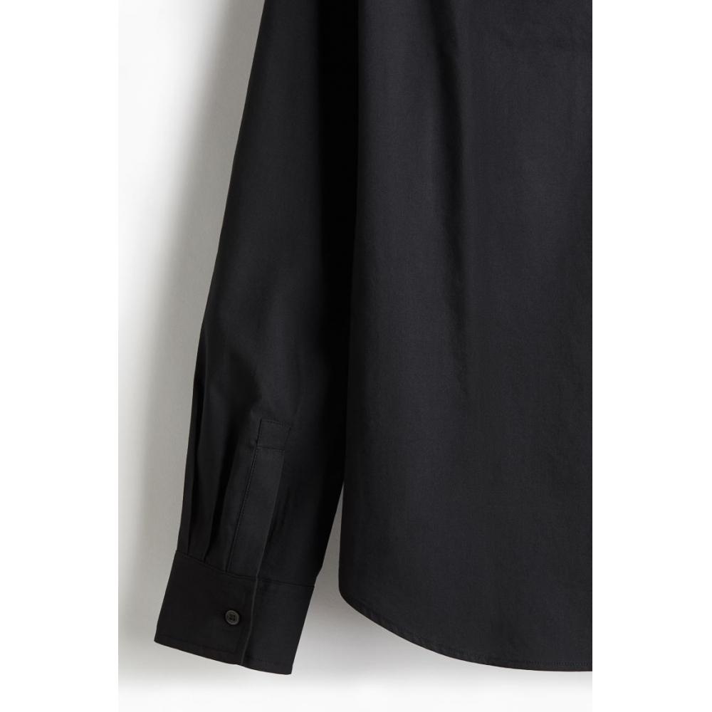H M Regular Fit Stand Collar sHirt Black