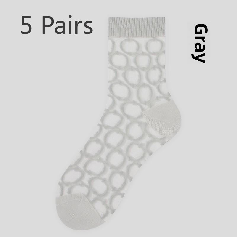 5 Pairs Girls Small Fresh Ring Glass Stockings Children's Summer Hollow Hollow Mesh Breathable Crystal Pile Socks