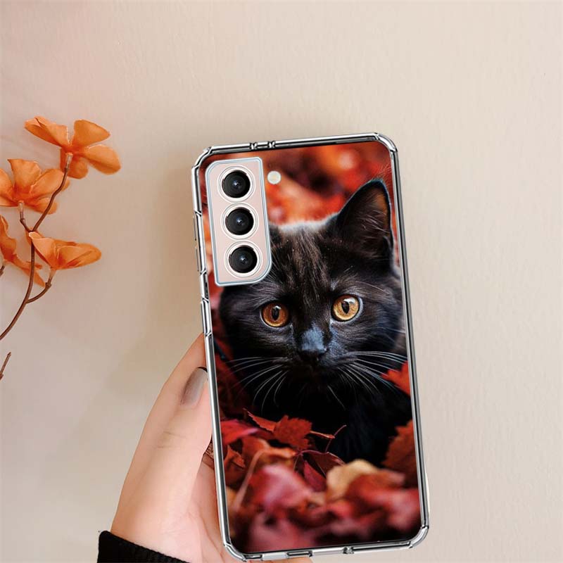 Autumn Maple Leaf Black Cat Clear Phone Cases for Samsung S26 Ultra Galaxy S25 Edge S24 S23 FE S21 Plus S20 S22 S10 Cover Patter