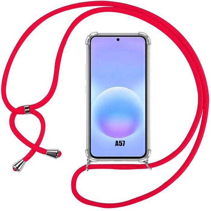 Coque pour Samsung Galaxy A57 5G, Protection Renforcé TPU Antichoc Transparent avec Cordon Rouge