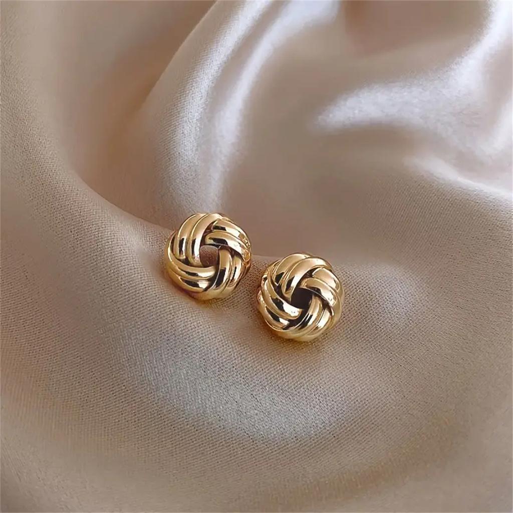 Minimalist Style Twist Knotted Stud Earrings Pure Color Alloy Ear Jewelry Decorations For Women Daily Wear.