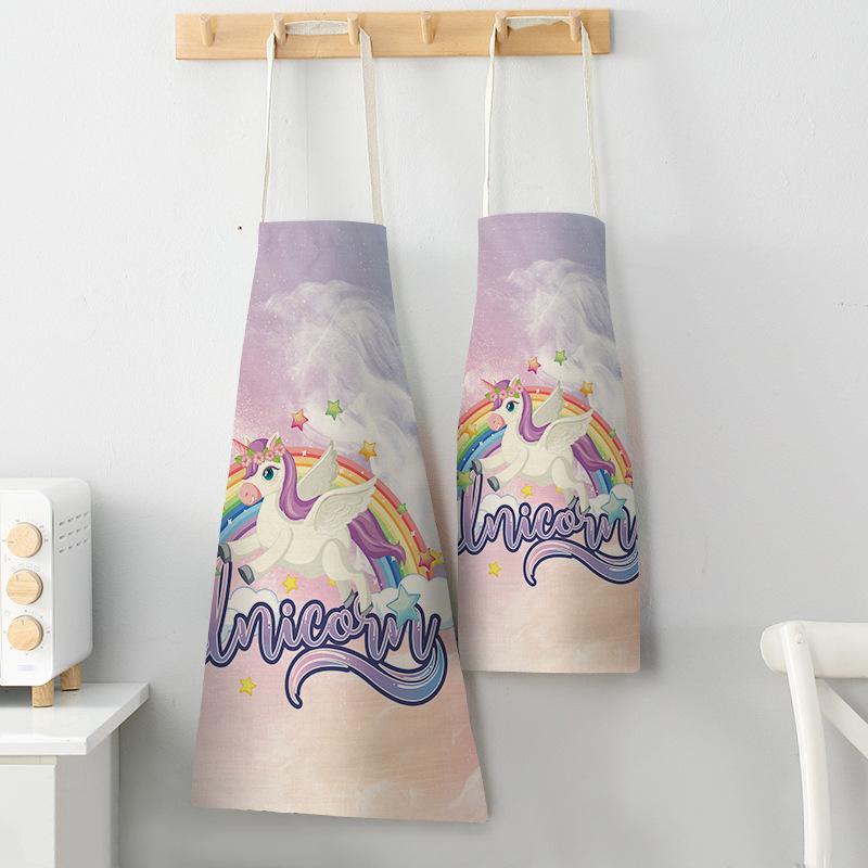 Цельный кухонный фартук с мультяшным единорогом и музыкальным принтом, хлопковый льняной фартук без рукавов, мужские и женские бытовые чистящие средства