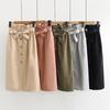 New High Waisted Mid Length Skirt for Women's Autumn New Korean Version Slimming Knee Length Casual Single Breasted Lace Up Split Skirt