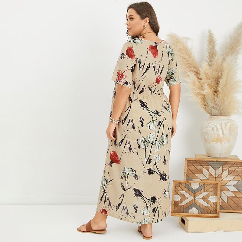 Женское свободное платье с коротким рукавом и принтом в винтажном стиле Swing Long Dress