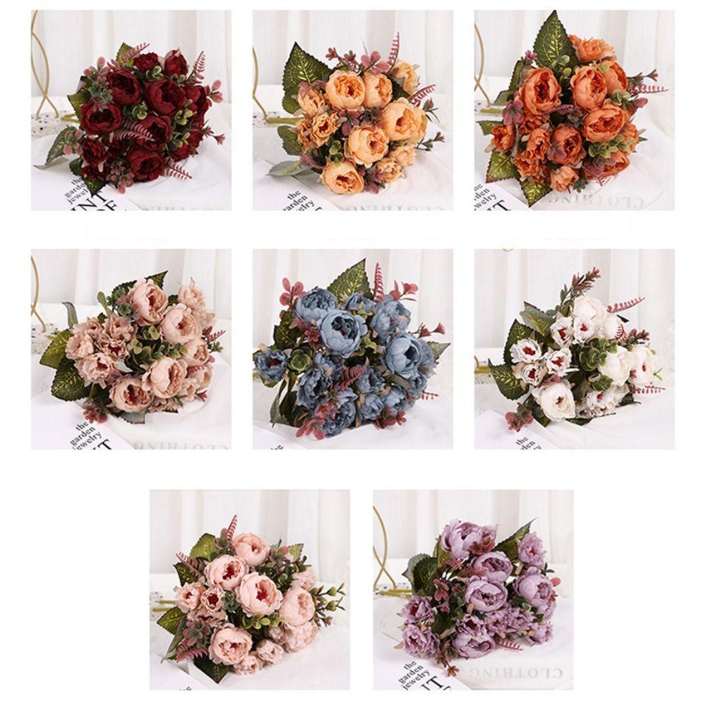 Anti-UV Wedding Arch Flower 9Heads Artificial Flower Vintage Simulation Rose  Home Decor