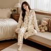 Bow Long Pajama Set Bear Lady Nightwear Suit Comfortable Women's Loungewear  Female