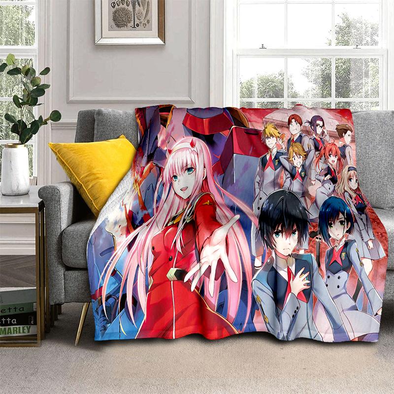 Zero Two 29 Style Cartoon 002 Hiro Sexy Girl DARLING in The FRANXX Flannel Blanket,Soft Throw Blanket for Home Bedroom Bed Sofa
