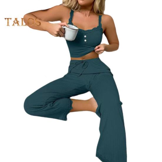 2 шт./компл., женский укороченный топ, брюки, костюм с цветочным краем, V-образным вырезом, эластичный комплект с высокой талией, однотонный эластичный камзол без рукавов, комплект длинных брюк