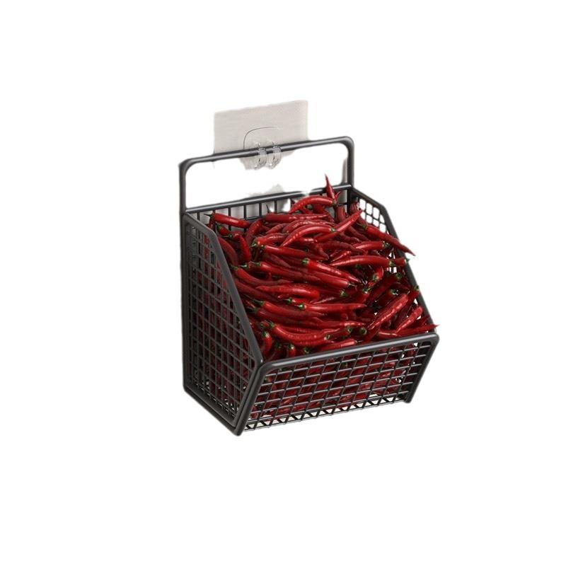 Scallion, Ginger and Garlic Kitchen Storage Rack Wall-mounted Spice Rack Ginger and Garlic Storage Box Punch-free Wall Drain Vegetable Basket