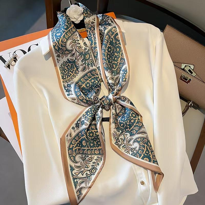 Fashion Plants Print Silk Scarf Skinny Ribbon Hairbands Women Neck Kerchief Foulard Soft Hair Bands Scarves Bag Handle Ribbon