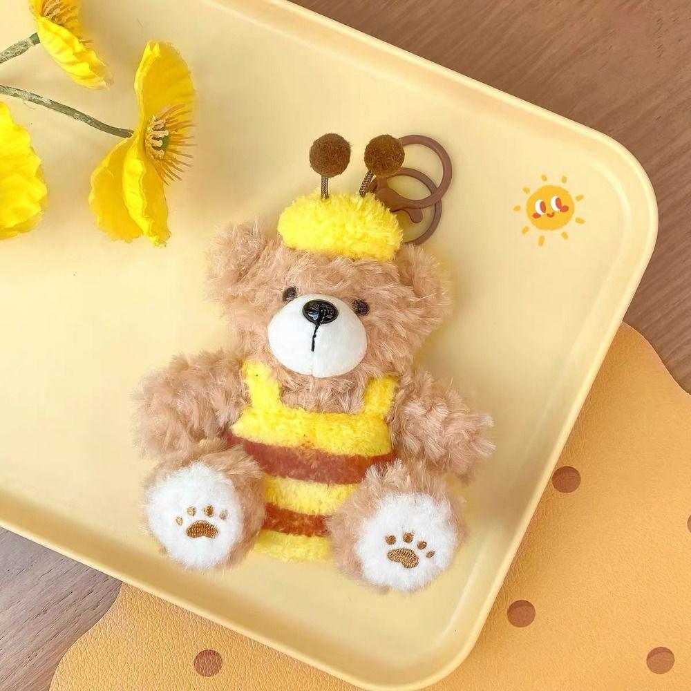 Мультяшный плюшевый брелок для ключей с изображением животного, кулон, забавный брелок для ключей в виде медведя и пчелы для девочек