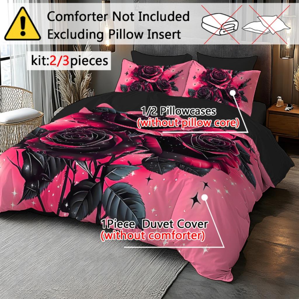 Valentine Day Pink Rose 3D Print Bedding Set Love Romantic Soft Duvet Cover King Queen Twin Single Size Bithday Gift Room Decor