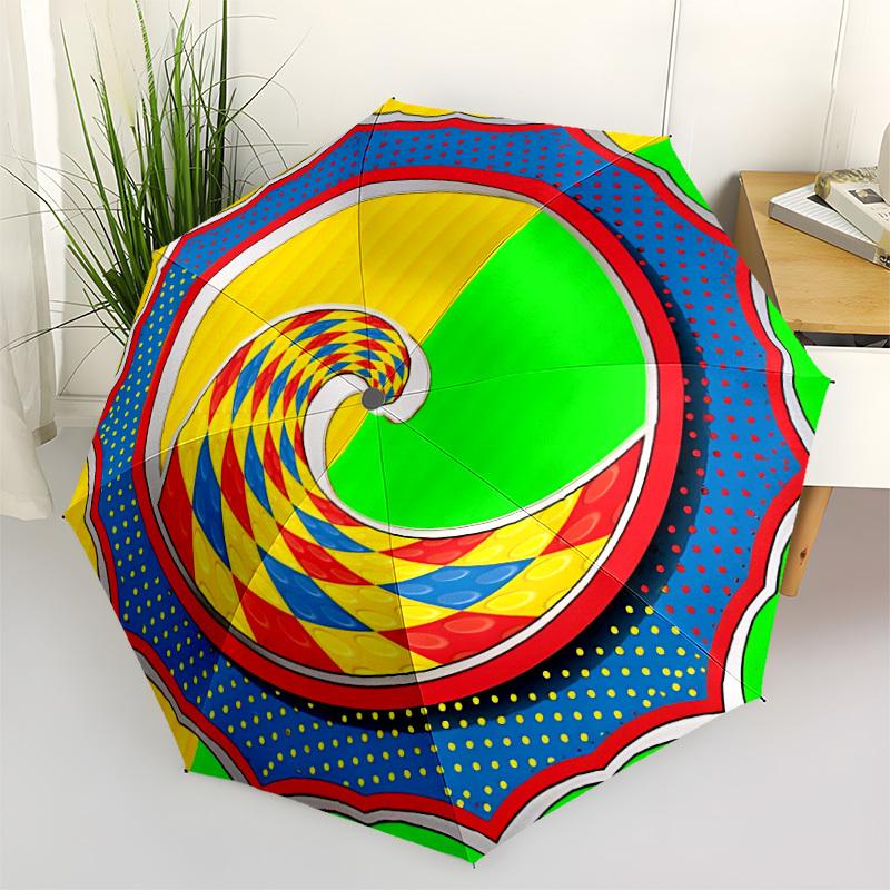 1pc Spiral Wave Pattern Automatic Opening and Closing Folding Umbrella with 8 Iron Ribs - Portable, Foldable for Travel yy251124052