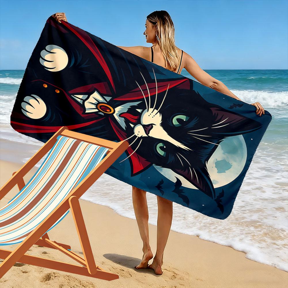 Moonlit vampire cat charm Print beach towel, quick drying, suitable for travel, outdoor sports, jogging, the beach and swimming, gift