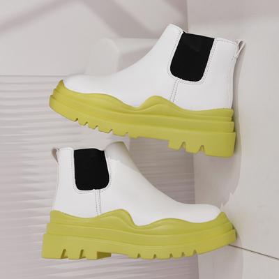 Зимние женские ботильоны «Челси» в западном стиле из натуральной кожи на толстой подошве, лоскутные женские ботинки на массивном каблуке Botas De Mujer