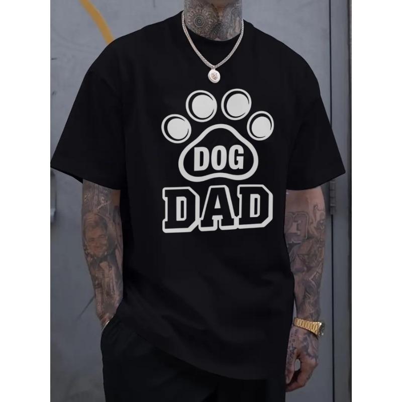 Мужская футболка с графическим принтом лапы собаки 'Dog Dad' - Черная повседневная футболка с коротким рукавом для любителей домашних животных, Комфортная, с круглым вырезом, Обычный крой, Машинная стирка