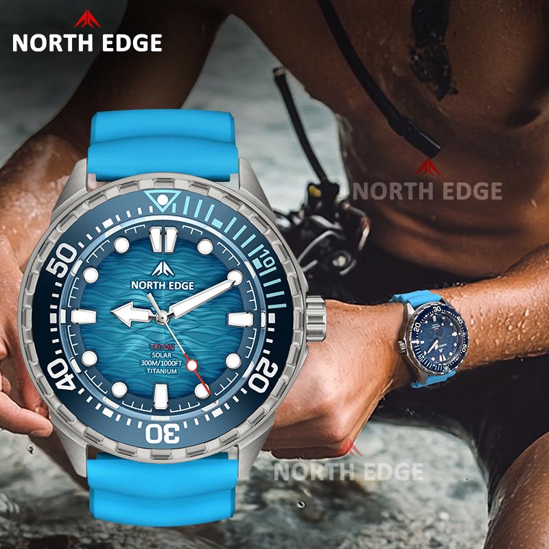 NORTH EDGE TRITON-TI Титановые Солнечные Дайверские Часы Япония MIYOTA Механизм Кварцевые Часы Для Мужчин 300M Водонепроницаемые 180+ Дней Работы от Батареи