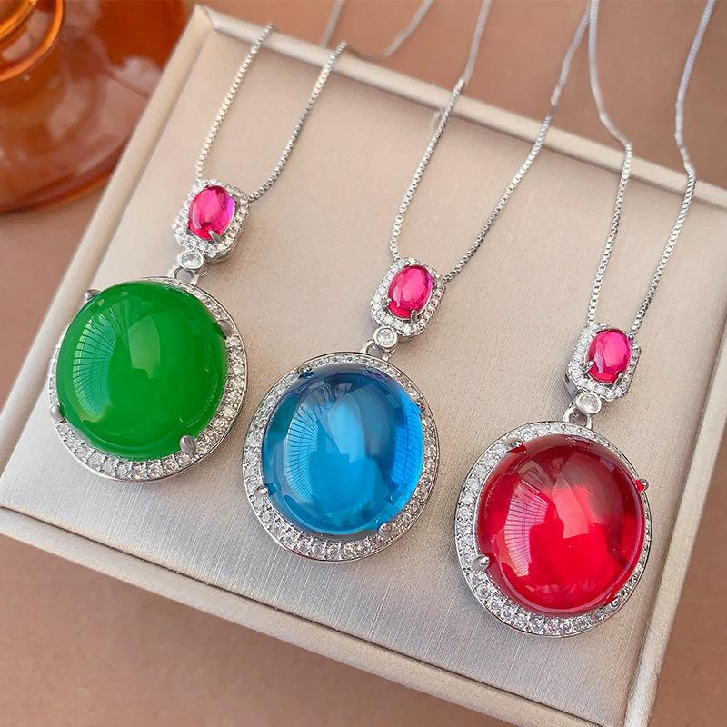 Jewelry Simulation Pigeon Blood Red Corundum Blue Spinel Plain Surface Retro Pendant Main Stone 18 * 20