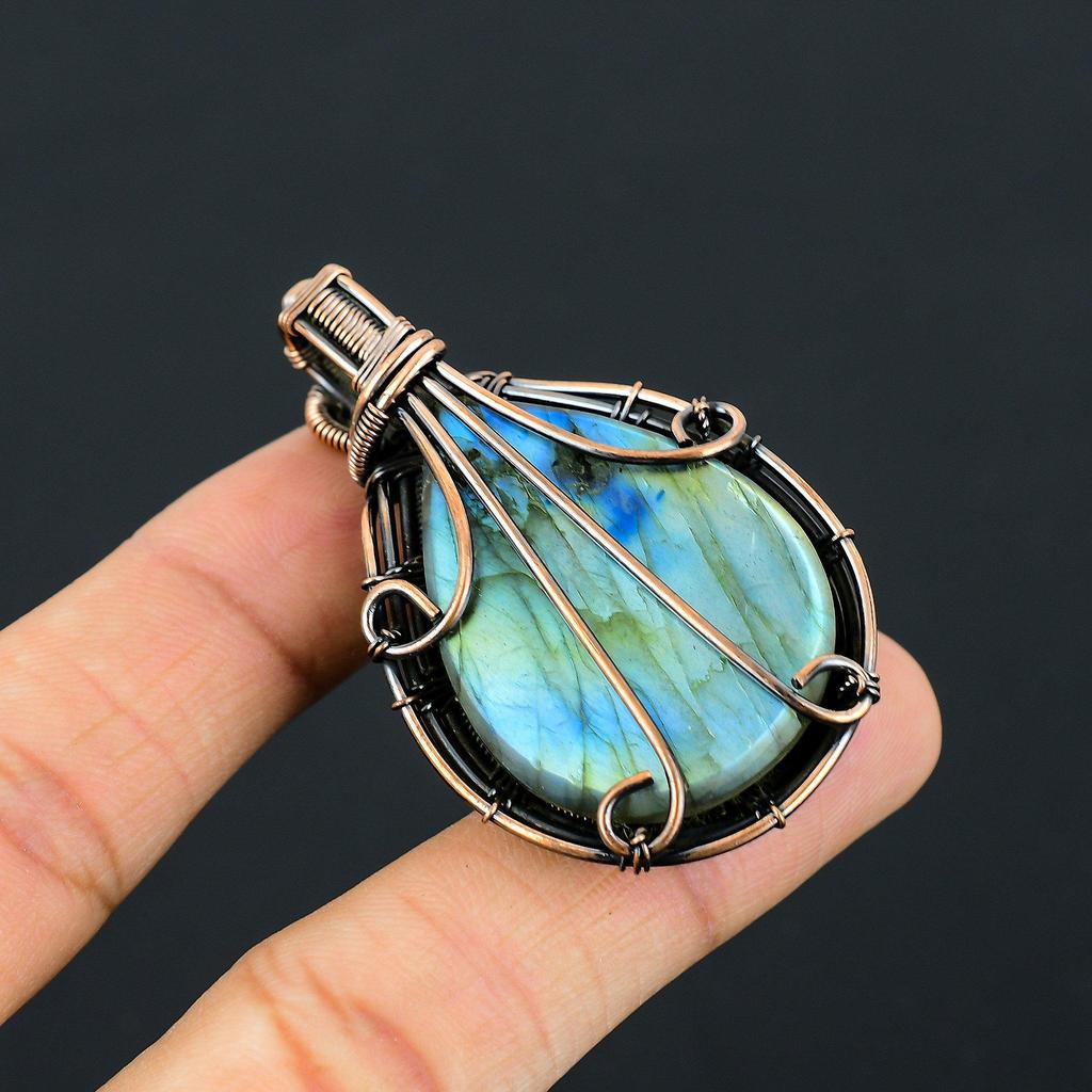 Ювелирные изделия из лабрадорита на День Благодарения, подвеска ручной работы из чистой медной проволоки