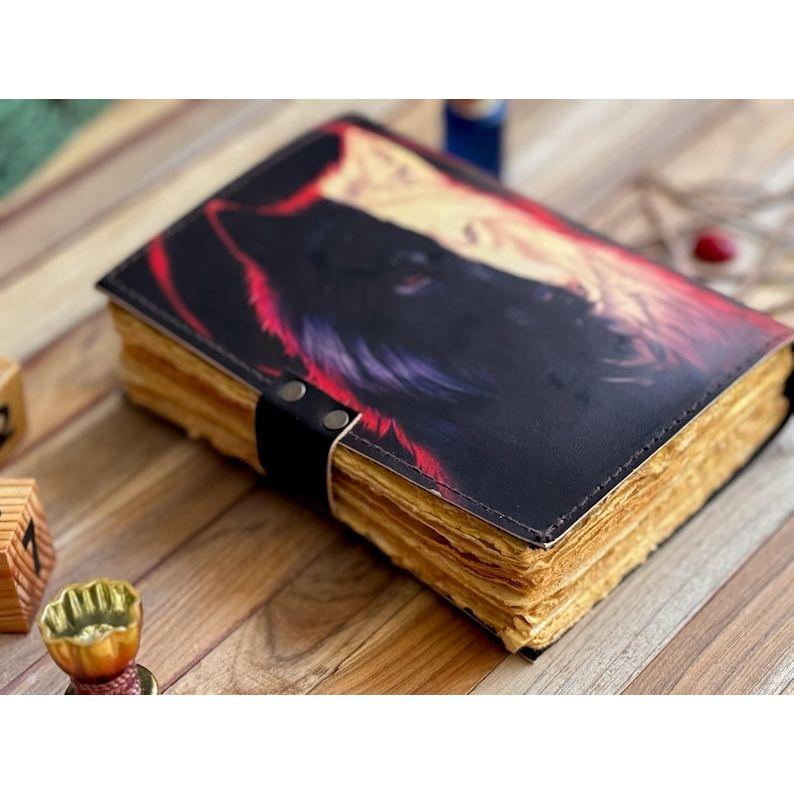 Wolf Embossed Handmade Leather Bound Journal Writing Notebook Diary Notepads for Men & Women Blank Antique Paper Poetry Book Crismas Gift